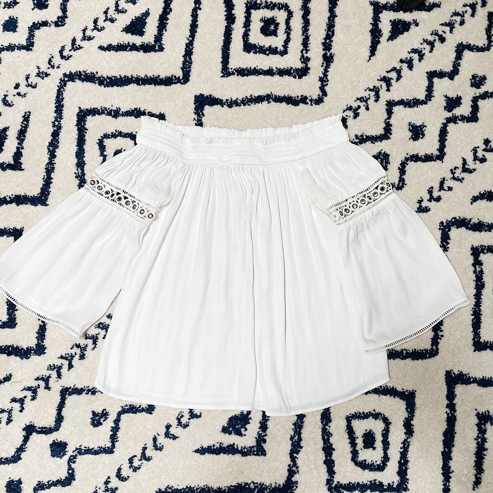 JLO Off the Shoulder White Flared Sleeve Top